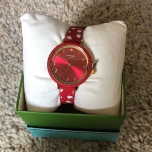 ❤️New Kate Spade Park Row White Hearts Watch Red❤️